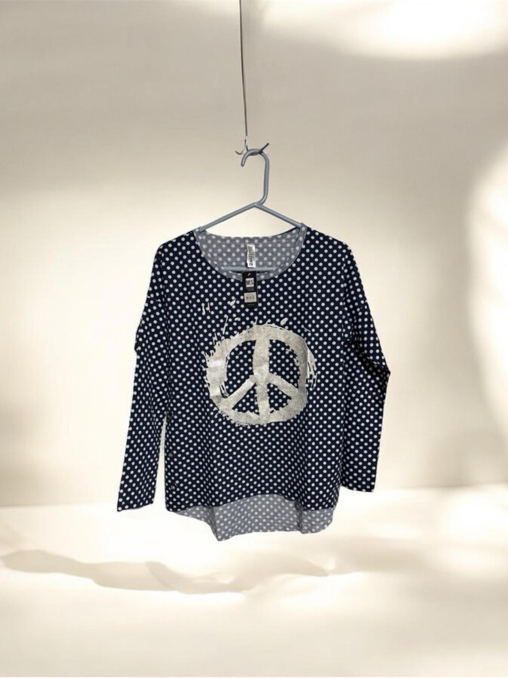 MS Mad Style Navy Polka Dot Peace Sign Top Medium - Picture 2 of 8